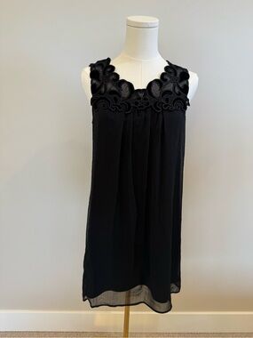 love, Fire Black Sleeveless Mini Dress with Embroidered Yoke